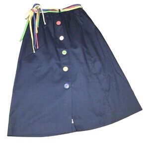 Vtg 1980’s Sanibel Sport Women's Size Medium Navy Midi Skirt Pastel Buttons Belt